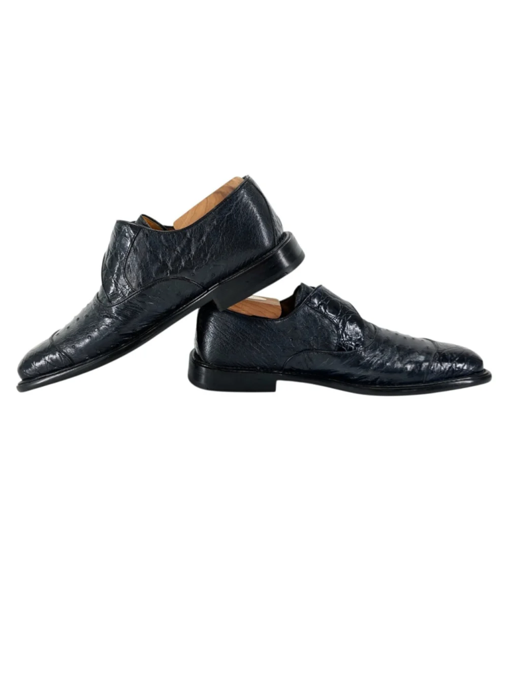 Mezlan Platinum Genuine Ostrich Monk Strap Cap Toe Dress Shoes Black 8.5 Spain